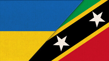 Flag of Ukraine and Saint Kitts and Nevis-3D illustration. Two Flag Together