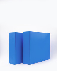 two blue cardboard boxes, color packing