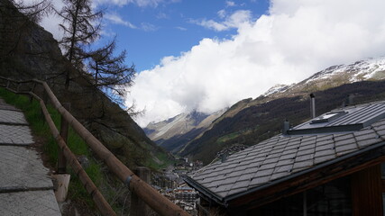 Fototapeta na wymiar Valleys and clouds in Zermatt, Switzerland