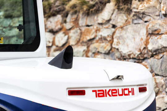st moritz, graubuenden /switzerland - 26 04 2023: a takeuchi excavator