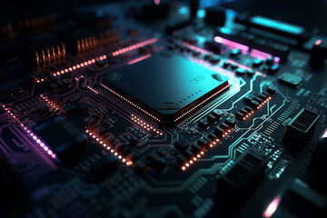 Fototapeta na wymiar Central Computer Processors CPU concept. Motherboard digital chip. Integrated communication processor. AI generative