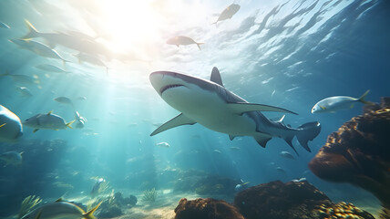 Obraz na płótnie Canvas Great white shark in the ocean