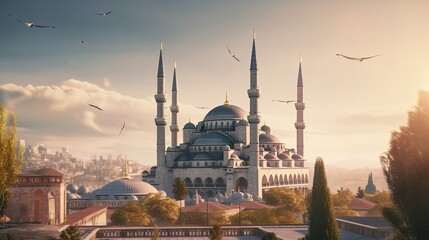 Fototapeta na wymiar Mosque background. Illustration AI Generative