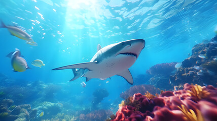 Fototapeta na wymiar Great white shark in the ocean