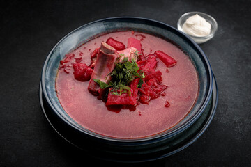 classic borscht with pork and sour cream