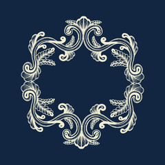 Hand Drawn Vintage damask ornamental elements for design. Baroque frame scroll ornament. Elegant abstract floral pattern border in antique style. Decorative foliage swirl edging.