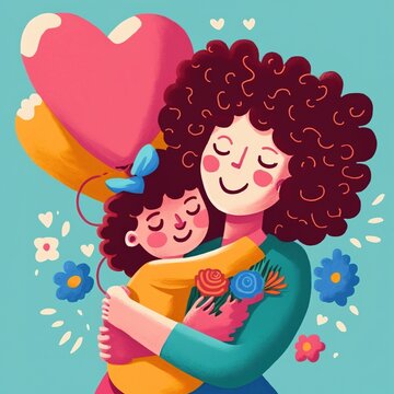A mother and daughter hugging each other. A mother's day special Generative AI illustration.
