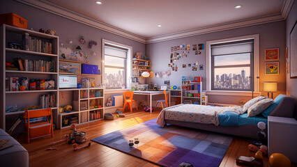 An Image of a Small Children's Bedroom. AI Generated Image.
