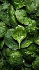 Fresh spinach with water drops seamless background_