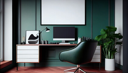 Mockup horizontal frame office meeting room home interior classic vintage elegant style. Generative AI
