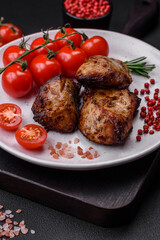 Delicious grilled meat in the form of a kebab with spices and herbs