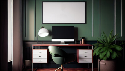 Mockup horizontal frame office meeting room home interior classic vintage elegant style. Generative AI