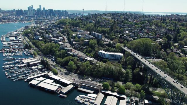 West Lake Union Aerial View with Seattle Background