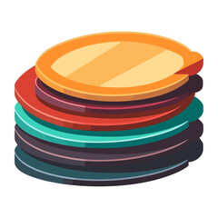 Multi colored stack of plates with food decoration