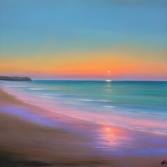 Fototapeta premium ai-generated - beach sunset oil painting style