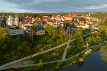 Fototapeta na wymiar Drone view of the medieval town of Lidzbark Warminski in northern Poland