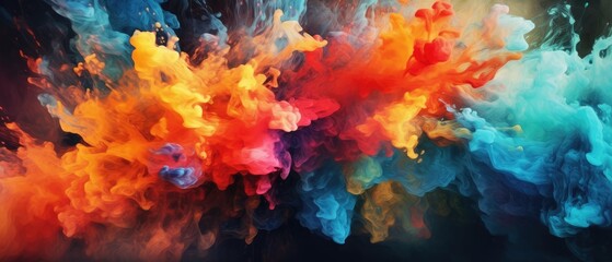 Fototapeta na wymiar Dramatic color explosion background featuring fiery effect. Stunning abstract background. Mix of beautiful colors. Web, banner, backgrounds. Generative AI. 