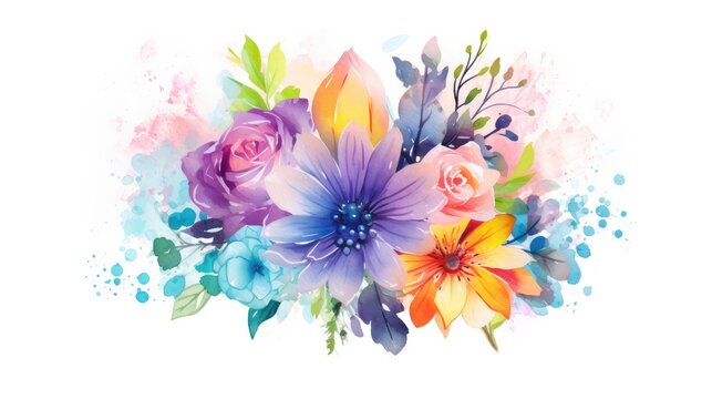 Watercolour design featuring and breathtaking floral arrangement with delicate flowers. Exclusive wallpaper texture, card, birthday, celebration, festive background. Generative AI. 