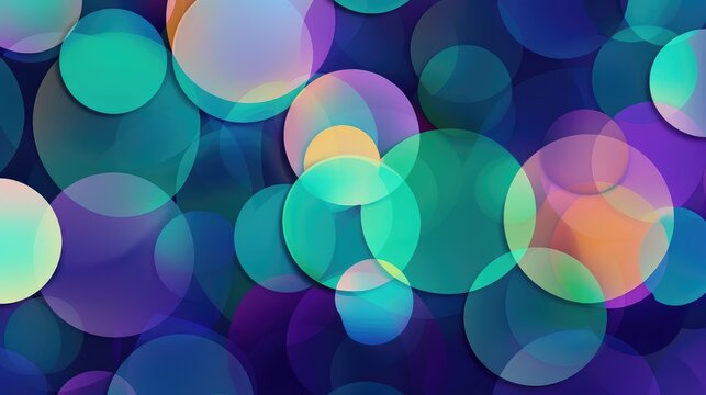 Colorful abstract background featuring overlapping circles in purple and green colors. Design graphics for backgrounds, web, banner, exclusive wallpaper texture. Illustration. Generative AI. 