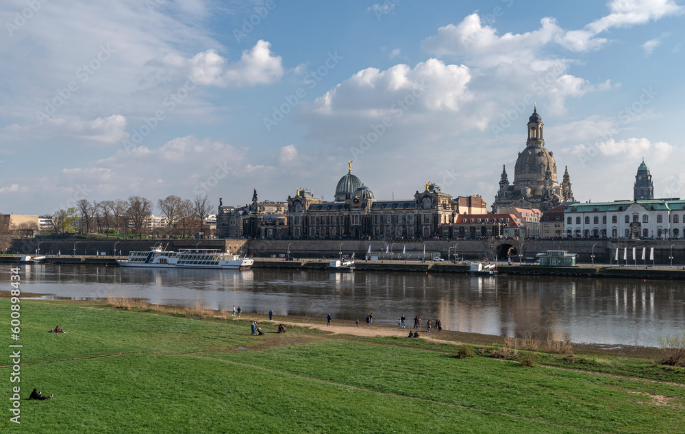 Wall mural Spring architecture panorama of the Old Town with Elbe river in Dresden, Saxony, Germany.