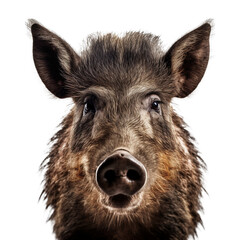wild boar face shot , isolated on transparent background cutout 