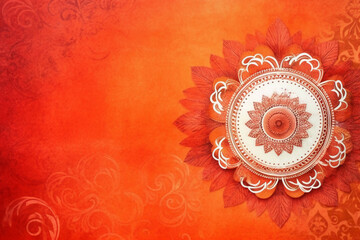 orange Pantone color background paper texture Rangoli pattern painting. AI generative