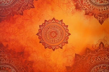 orange Pantone color background paper texture Rangoli pattern painting. AI generative