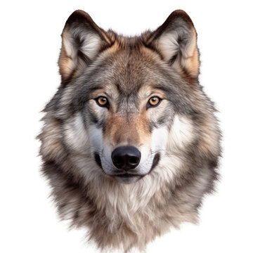 wolf, face shot isolated on transparent background cutout 