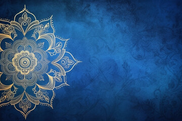 Indigo color background paper texture Rangoli pattern painting. AI generative