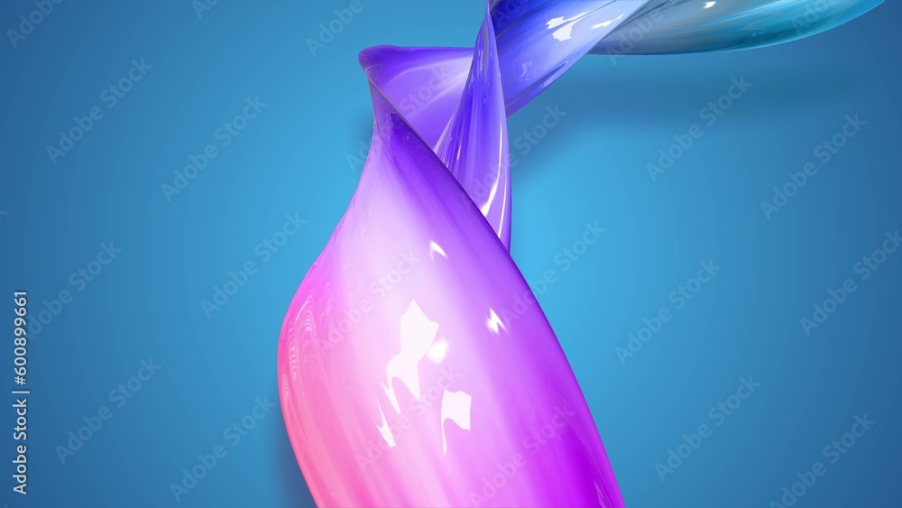 Aufkleber 3d render. twisted ribbon of gradient red blue violet color move around on a blue background. abstra