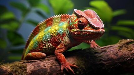 Obraz premium A cautious chameleon changing colors to blend in. AI generated