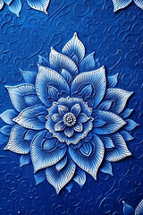 Indigo color background paper texture Rangoli pattern painting. AI generative