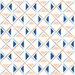 Boho Hand-Drawn Artisanal Wood Block Print Geometric Vector Seamless Pattern. Hans-Stamped Mirrored Triangles Organic Lines Background. Global Nomadic Design