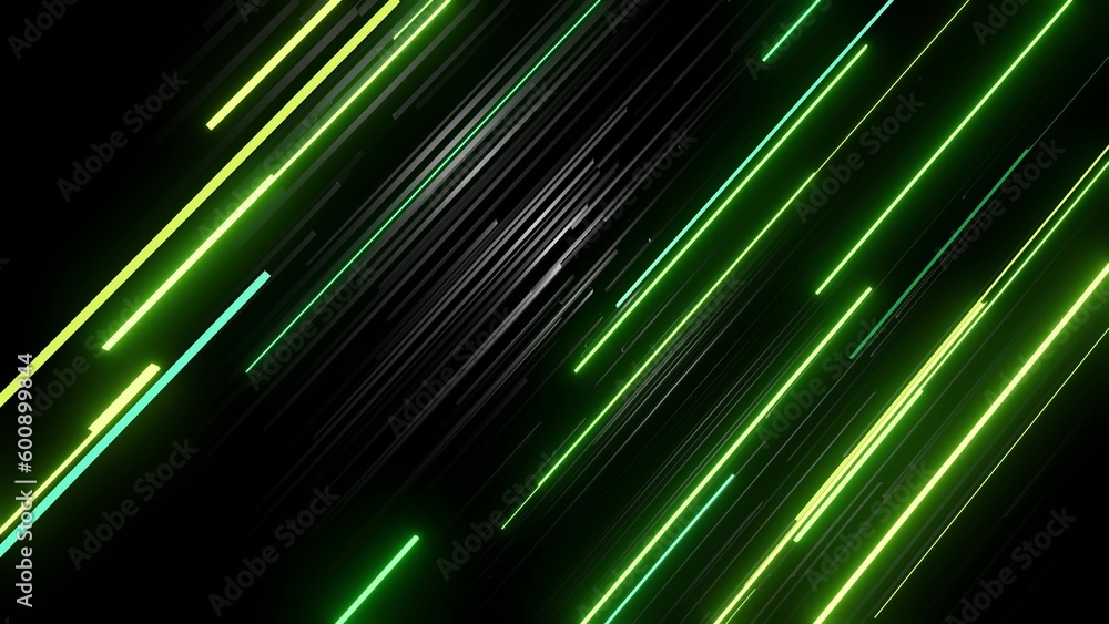 Poster 3d render. abstract simple geometric background with green rectangles like elongated light bulbs fla