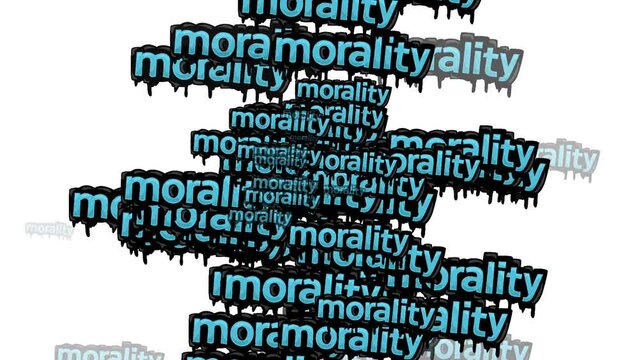 animated video scattered with the words MORALITY on a white background