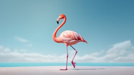 Fototapeta na wymiar A charming flamingo standing on one leg. AI generated