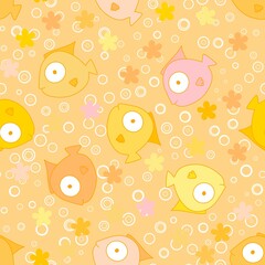 Cartoon summer animals seamless fish pattern for fabrics and kids clothes print and linens and wrapping paper