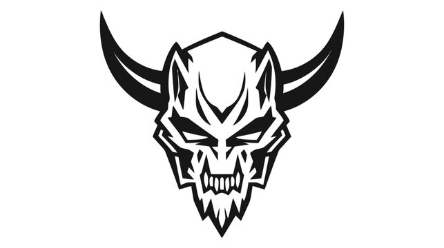 Creepy demonic face illustration. Evil devil. Vector icon, logo isolated on white background