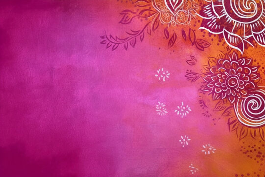 Fuchsia Crayola color background paper texture Rangoli pattern painting. AI generative