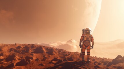 image generated by artificial intelligence, You are an astronaut on a mission to Mars, but the ship has an accident and you find yourself stranded on the red planet. You must find a way to survive and