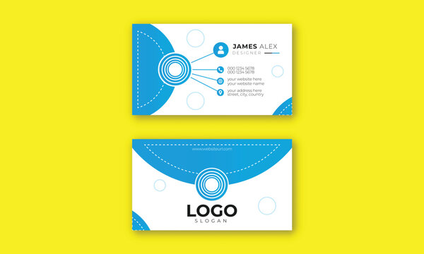 Modern and simple business card design with blue color, corporate visiting card