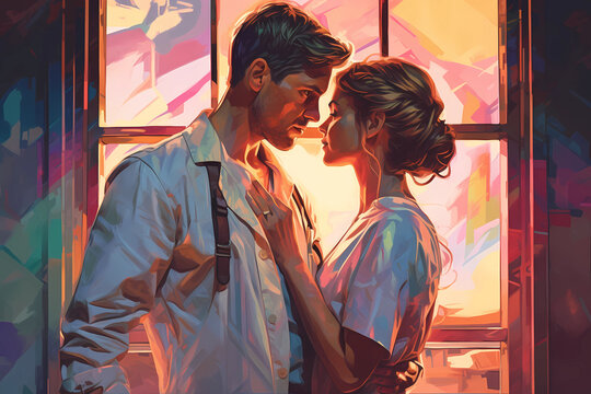 Romance Modern Man And Woman Illustration