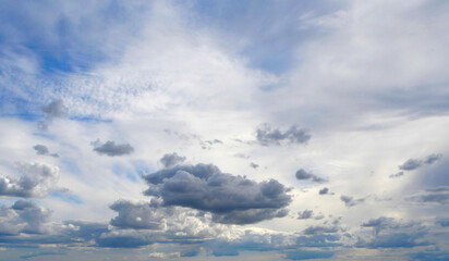 A variety of different clouds in a blue sky 