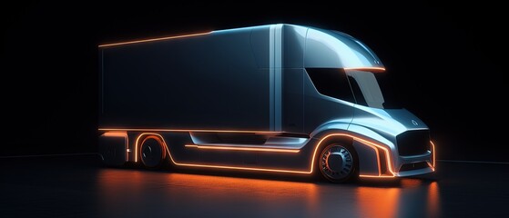 electro futuristic semi truck with glowing lights in the style of dark gray and light cyan