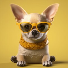 cute dog student portrait pet chihuahua glasses background animal puppy yellow. Generative AI.