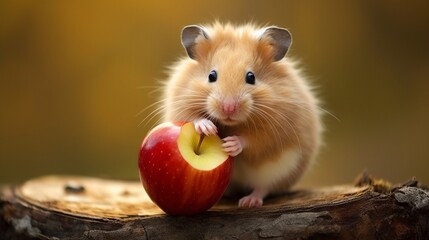 A contented hamster snacking on a piece of apple. AI generated