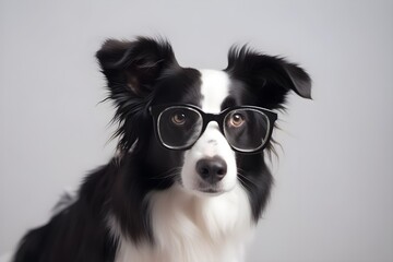 Portrait of Border Collie | Dog In Glasses | Funny Dog | Smart Dog | Created With Generative AI - obrazy, fototapety, plakaty