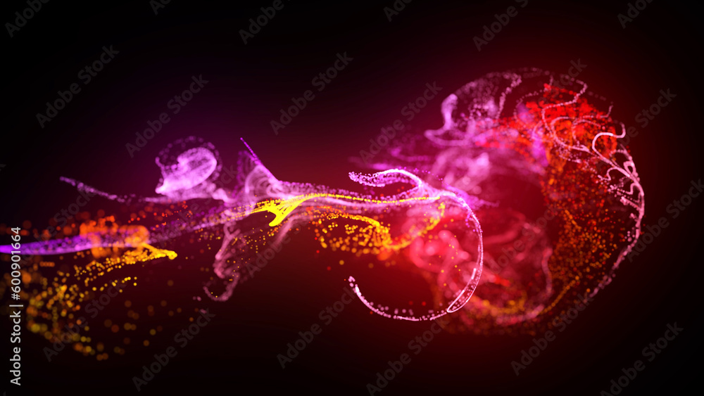 Canvas Prints 3d render. injection of fluorescent ink in water isolated on black background. glow particles or spa