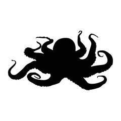 octopus, sea, ocean, black silhouette on a white background