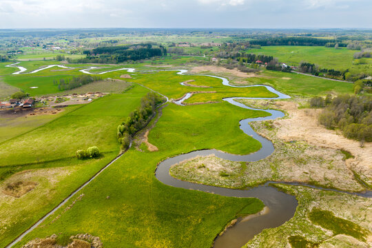 Small river Lyna flowing in Warmia